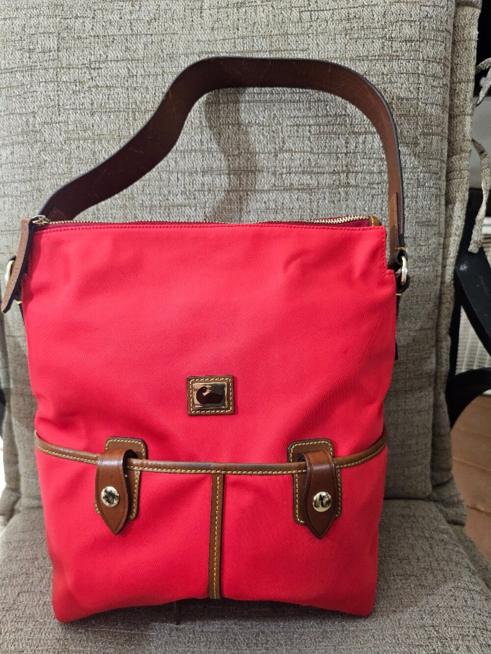 Dooney & Bourke Red Nylon Leather Trim Shoulder Bag